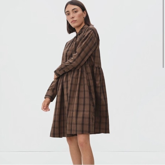 NWT Everlane The Field Dress in Mocha Plaid - Picture 2 of 16